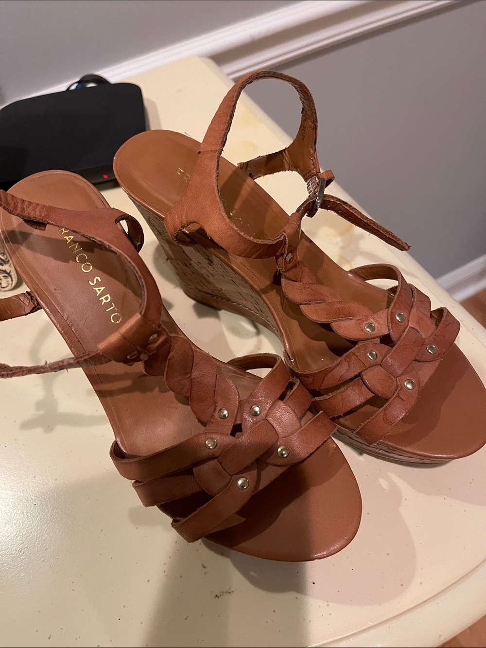 Franco Sarto Cognac Braided Wedge Sandals